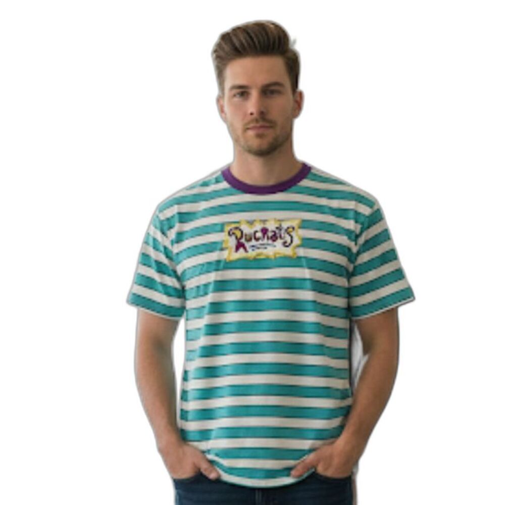 Nickelodeon Rugrats Striped Embroidered Logo Short Sleeve T-Shirt Unisex Small